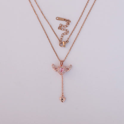 Heart Pink Stone Chain Gold Plated – Single Layer, Anti-Tarnish, Waterproof, Minimalist Style (ROSE GOLD)