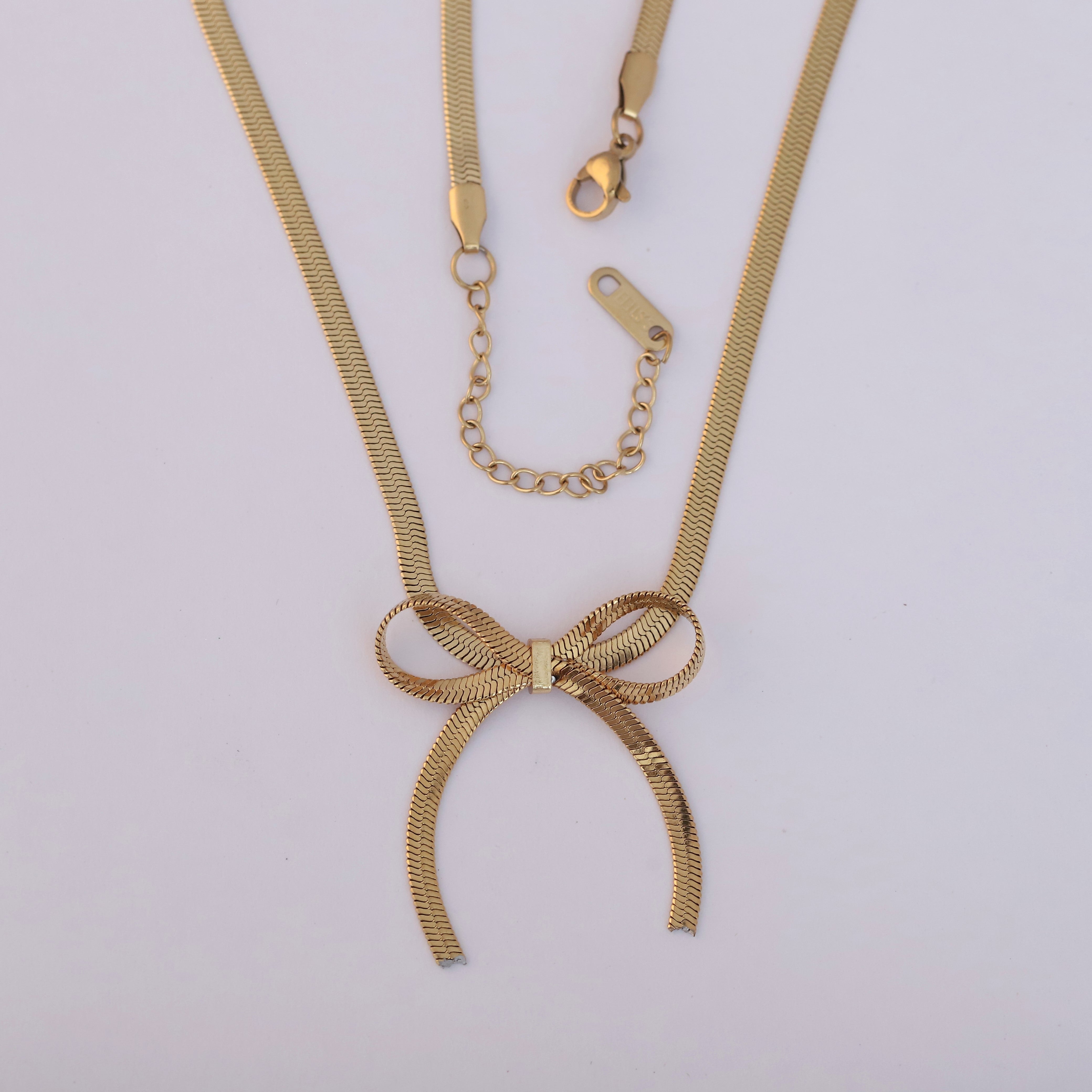 Bow Chain Gold Plated – Single Layer, Anti-Tarnish, Waterproof, Minimalist Style (GOLD)