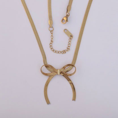 Bow Chain Gold Plated – Single Layer, Anti-Tarnish, Waterproof, Minimalist Style (GOLD)