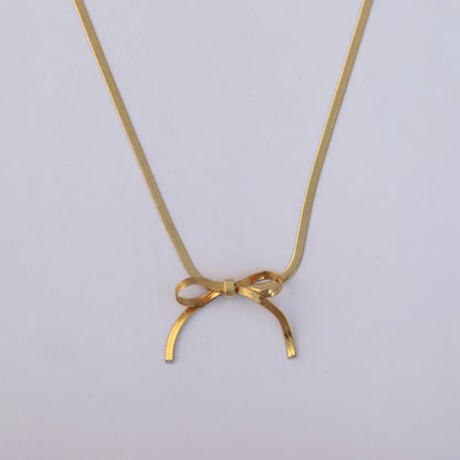 Bow Chain Gold Plated – Single Layer, Anti-Tarnish, Waterproof, Minimalist Style (GOLD)