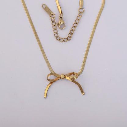 Bow Chain Gold Plated – Single Layer, Anti-Tarnish, Waterproof, Minimalist Style (GOLD)