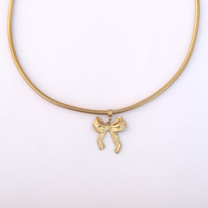 Bow Round Necklace Gold Plated – Single Layer, Anti-Tarnish, Waterproof, Minimalist Style (GOLD)