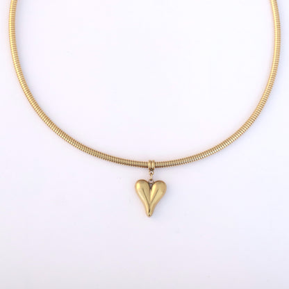 Heart Round Necklace Gold Plated – Single Layer, Anti-Tarnish, Waterproof, Minimalist Style (GOLD)