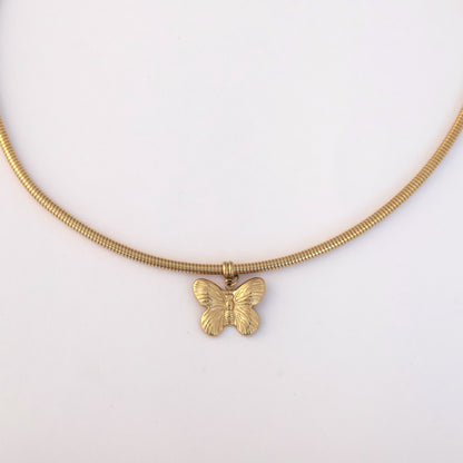 Butterfly Charm Round Necklace Gold Plated – Single Layer, Anti-Tarnish, Waterproof, Minimalist Style (GOLD)
