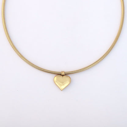 Round Heart Necklace Gold Plated – Single Layer, Anti-Tarnish, Waterproof, Minimalist Style (GOLD)