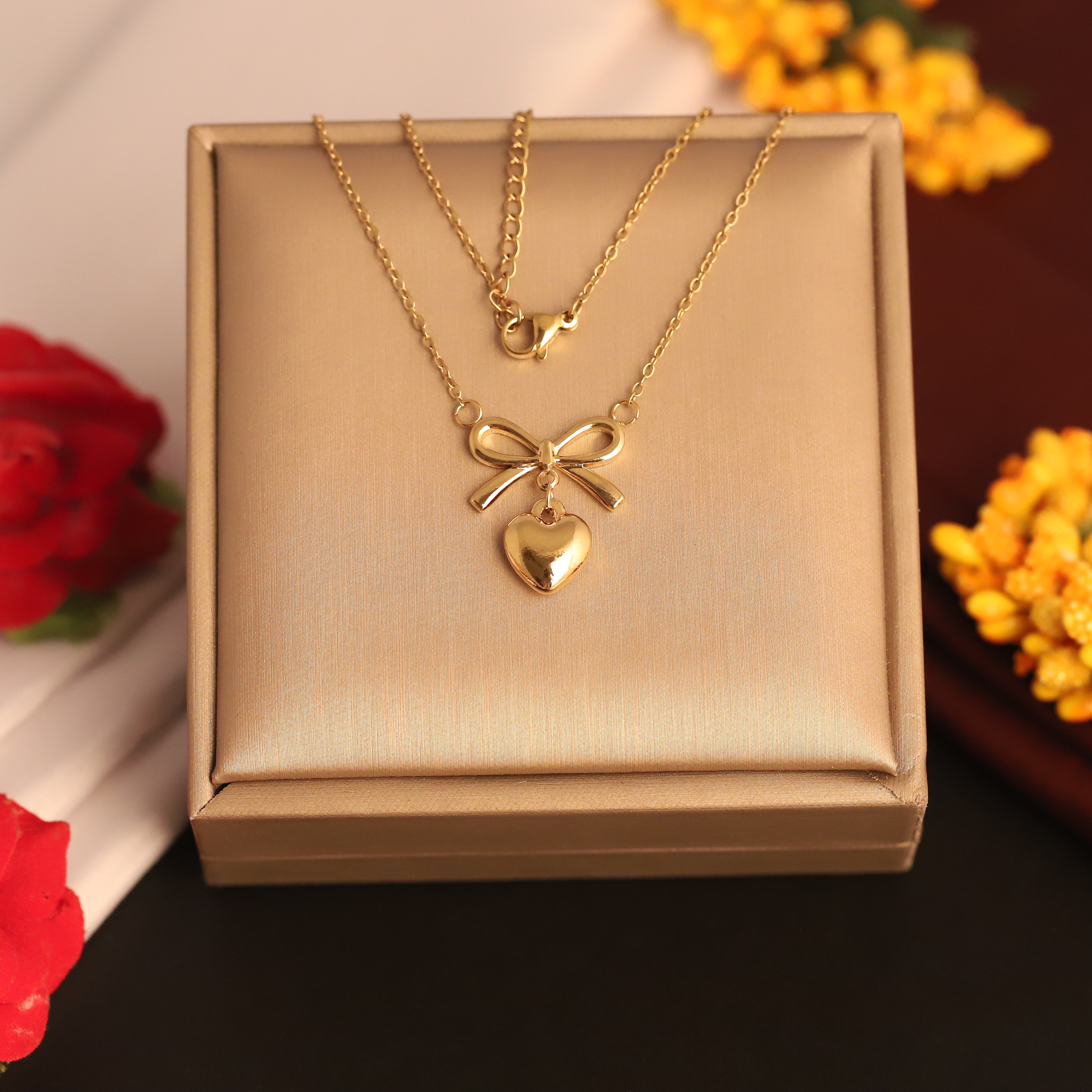 Heart Charm Chain Gold Plated – Single Layer, Anti-Tarnish, Waterproof, Minimalist Style (GOLD)