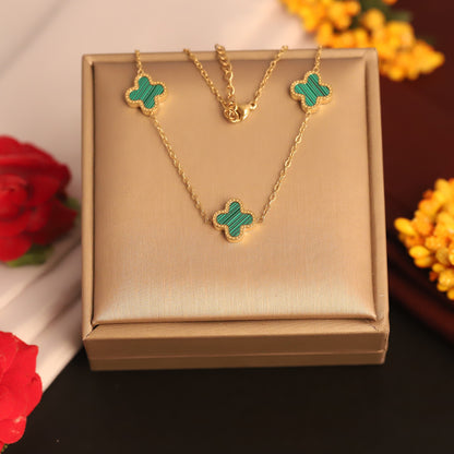 Flower Charm Green Color Chain Gold Plated – Single Layer, Anti-Tarnish, Waterproof, Minimalist Style (GOLD)