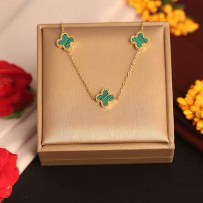 Flower Charm Green Color Chain Gold Plated – Single Layer, Anti-Tarnish, Waterproof, Minimalist Style (GOLD)