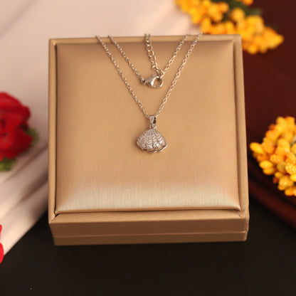 Shell Pearl AD stones Chain Gold Plated – Single Layer, Anti-Tarnish, Waterproof, Minimalist Style (SILVER)
