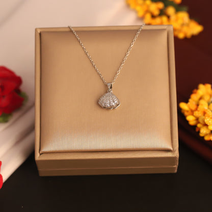 Shell Pearl AD stones Chain Gold Plated – Single Layer, Anti-Tarnish, Waterproof, Minimalist Style (SILVER)