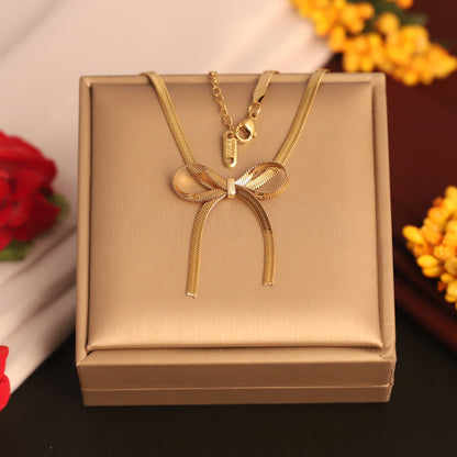 Bow Chain Gold Plated – Single Layer, Anti-Tarnish, Waterproof, Minimalist Style (GOLD)