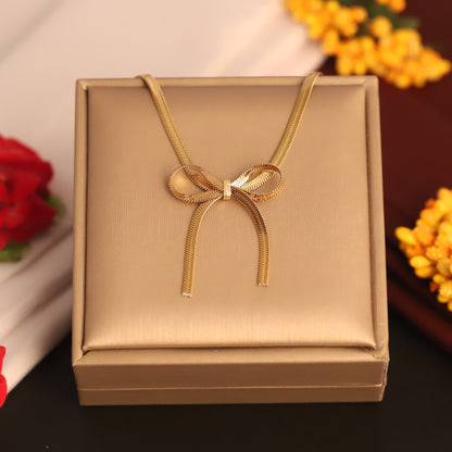Bow Chain Gold Plated – Single Layer, Anti-Tarnish, Waterproof, Minimalist Style (GOLD)