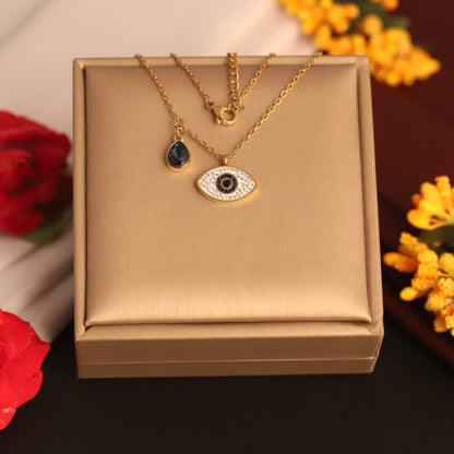Evil Eye Charm Blue Stone Chain Gold Plated – Single Layer, Anti-Tarnish, Waterproof, Minimalist Style (GOLD)