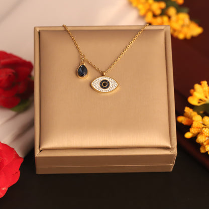Evil Eye Charm Blue Stone Chain Gold Plated – Single Layer, Anti-Tarnish, Waterproof, Minimalist Style (GOLD)
