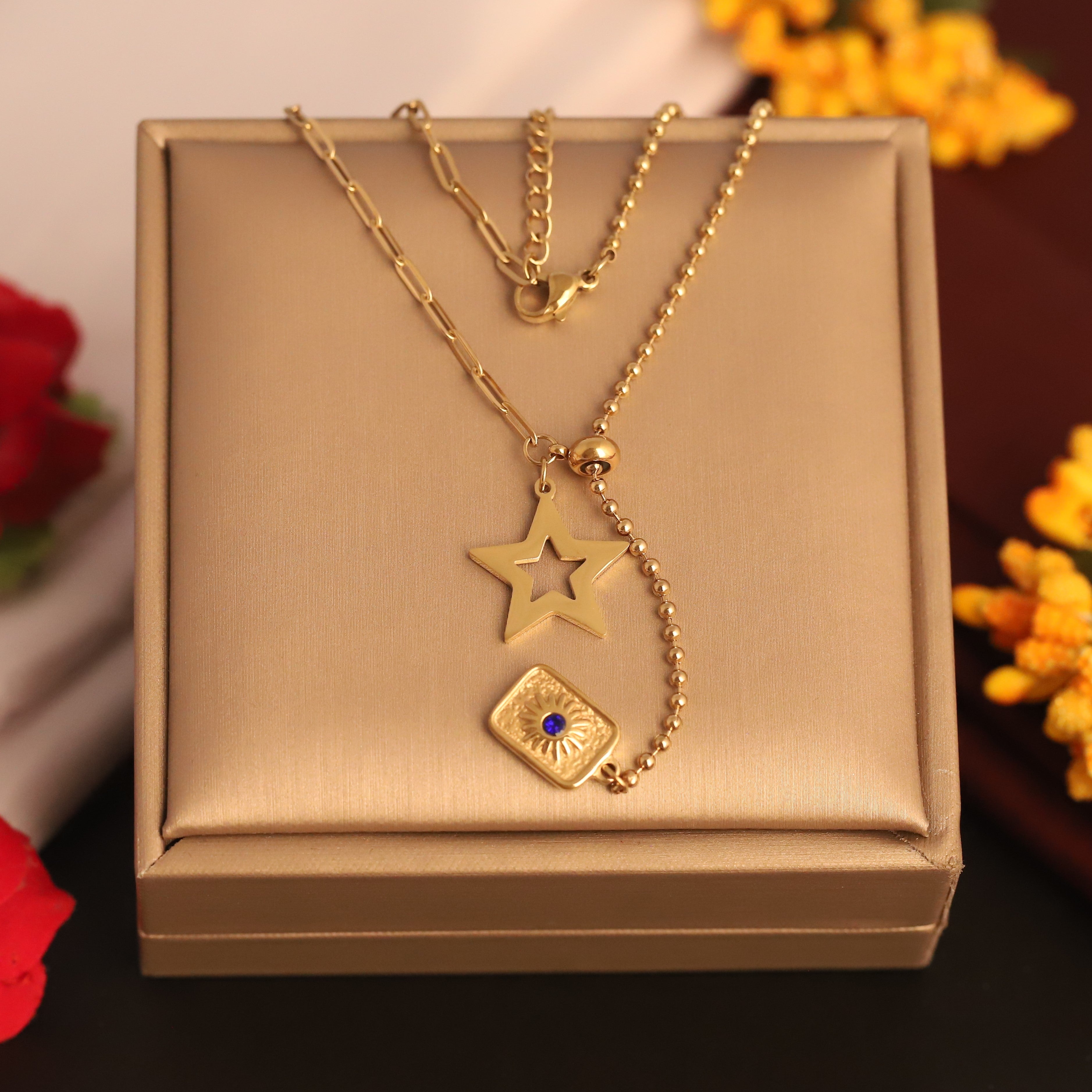 Star Charm Chain Gold Plated – Single Layer, Anti-Tarnish, Waterproof, Minimalist Style (GOLD)