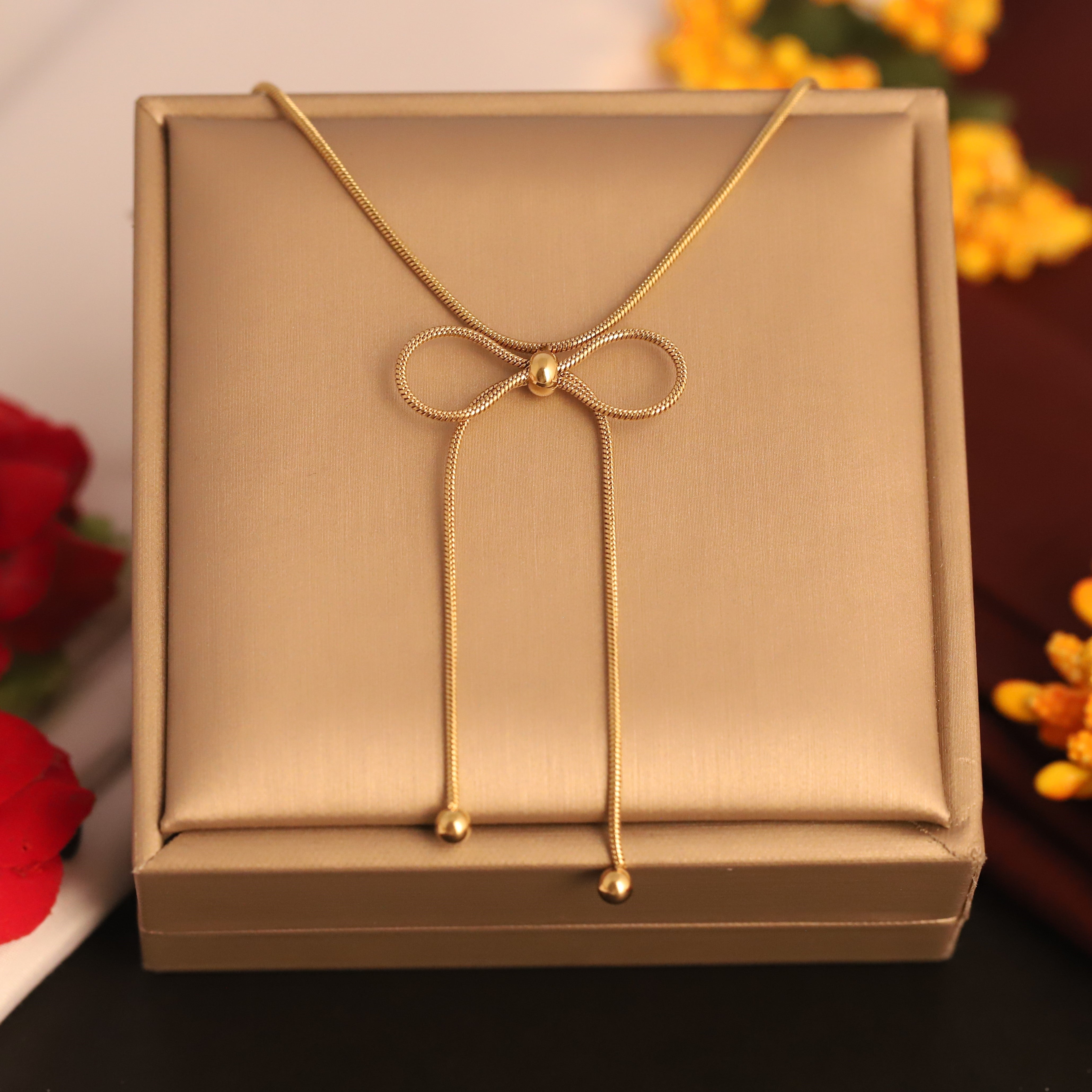 Bow Chain Gold Plated – Single Layer, Anti-Tarnish, Waterproof, Minimalist Style (GOLD)
