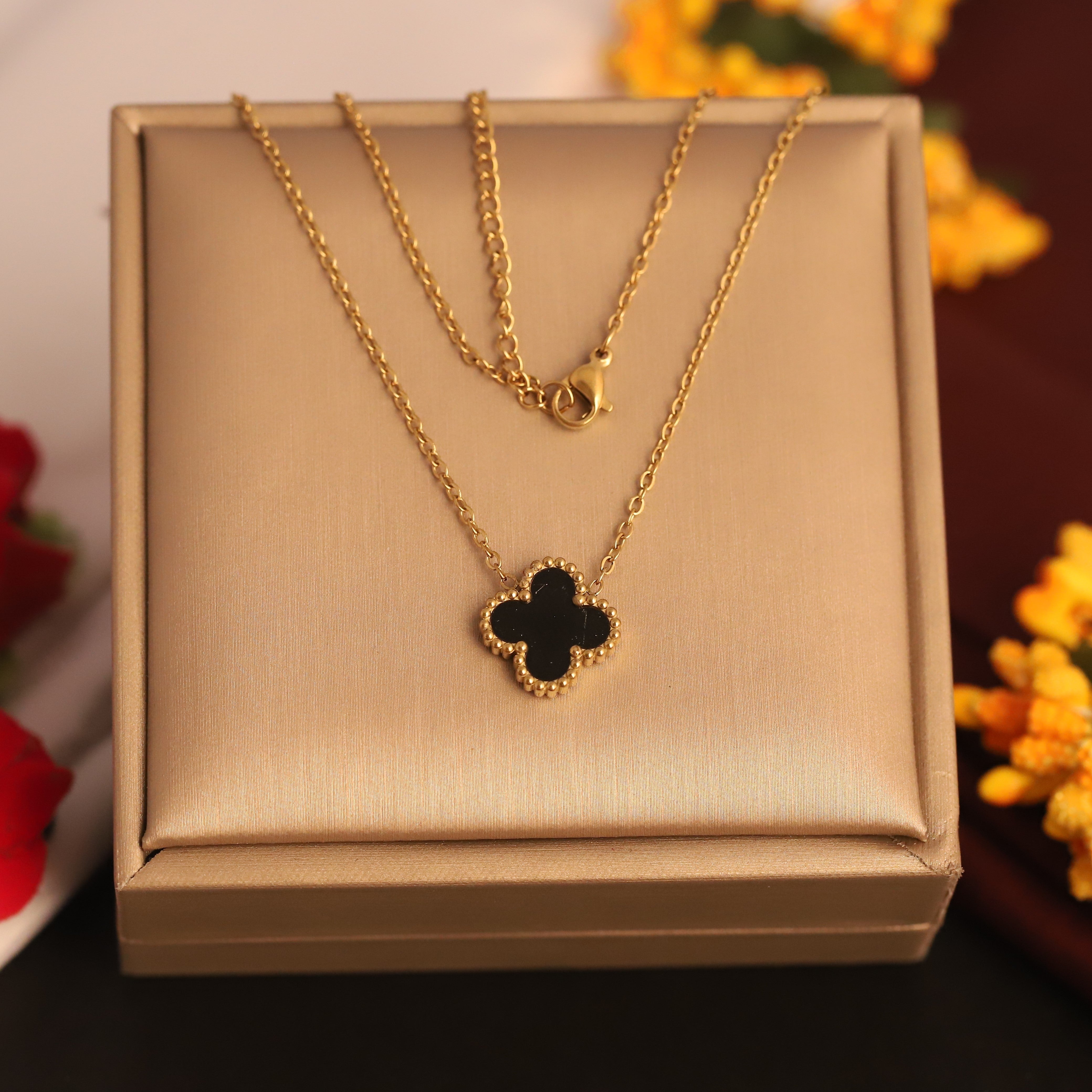 Flower Charm Black Chain Gold Plated – Single Layer, Anti-Tarnish, Waterproof, Minimalist Style (GOLD)