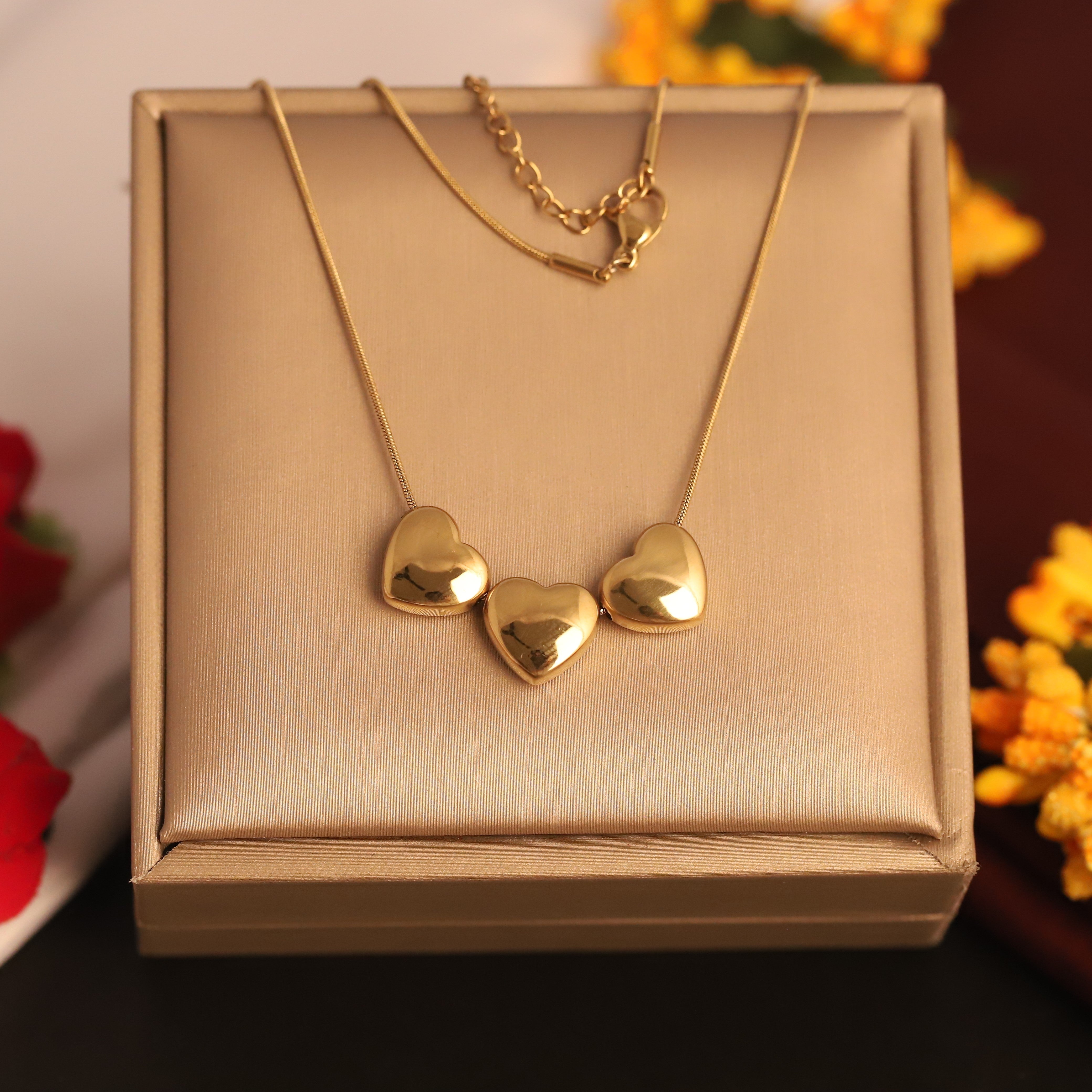 Heart Charm Chain Gold Plated – Single Layer, Anti-Tarnish, Waterproof, Minimalist Style (GOLD)