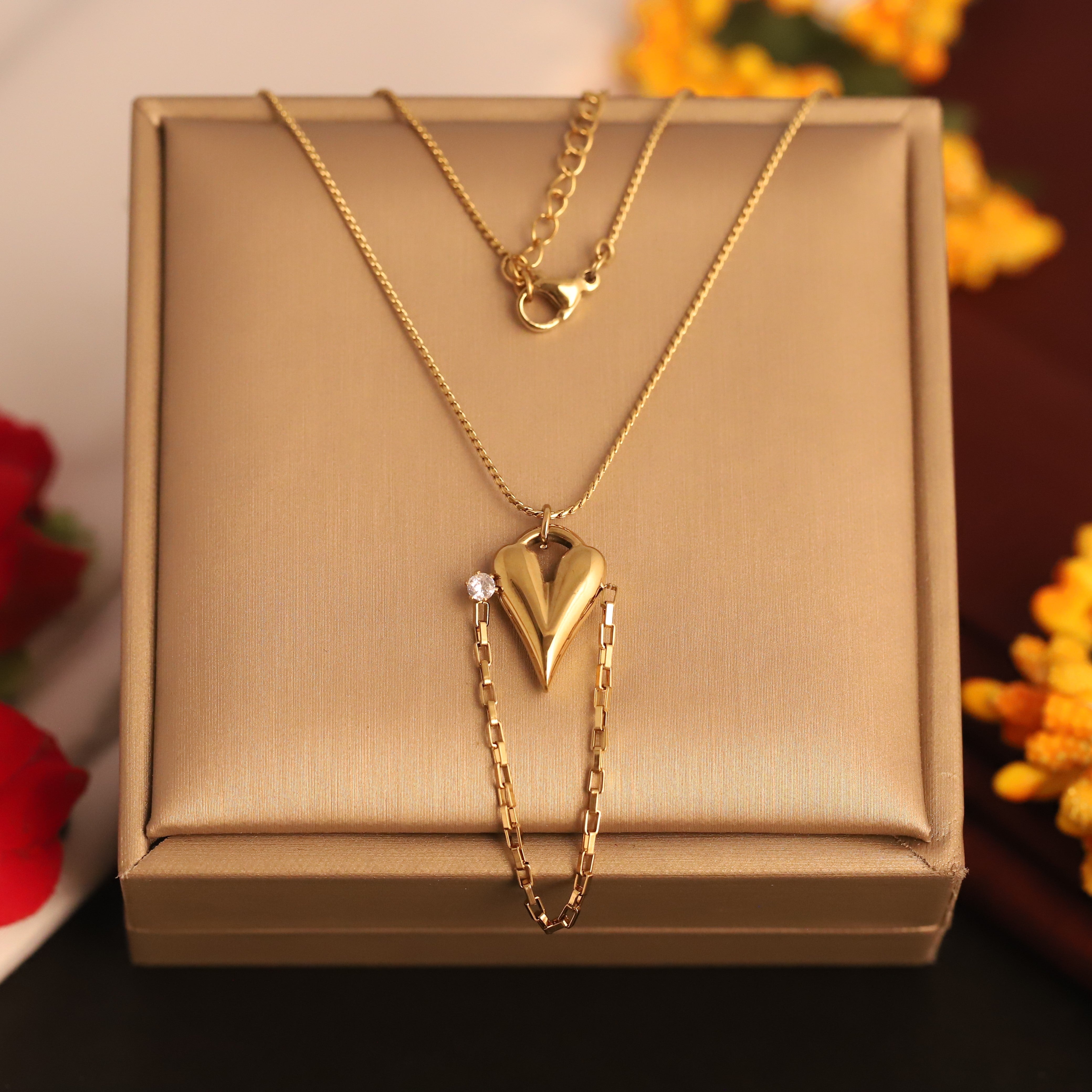 Heart Charm Chain Gold Plated – Single Layer, Anti-Tarnish, Waterproof, Minimalist Style (GOLD)