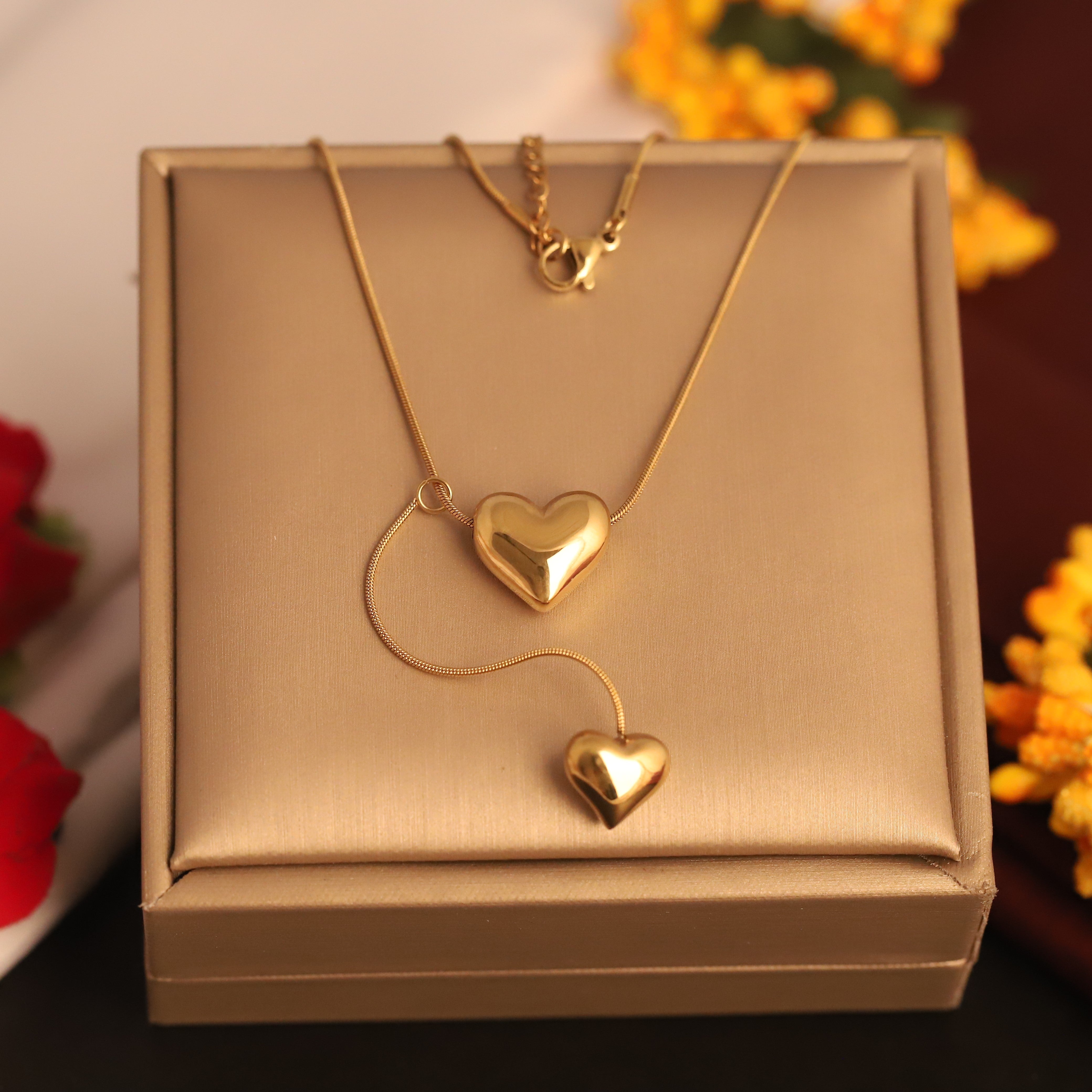 Heart Charm Chain Gold Plated – Single Layer, Anti-Tarnish, Waterproof, Minimalist Style (GOLD)