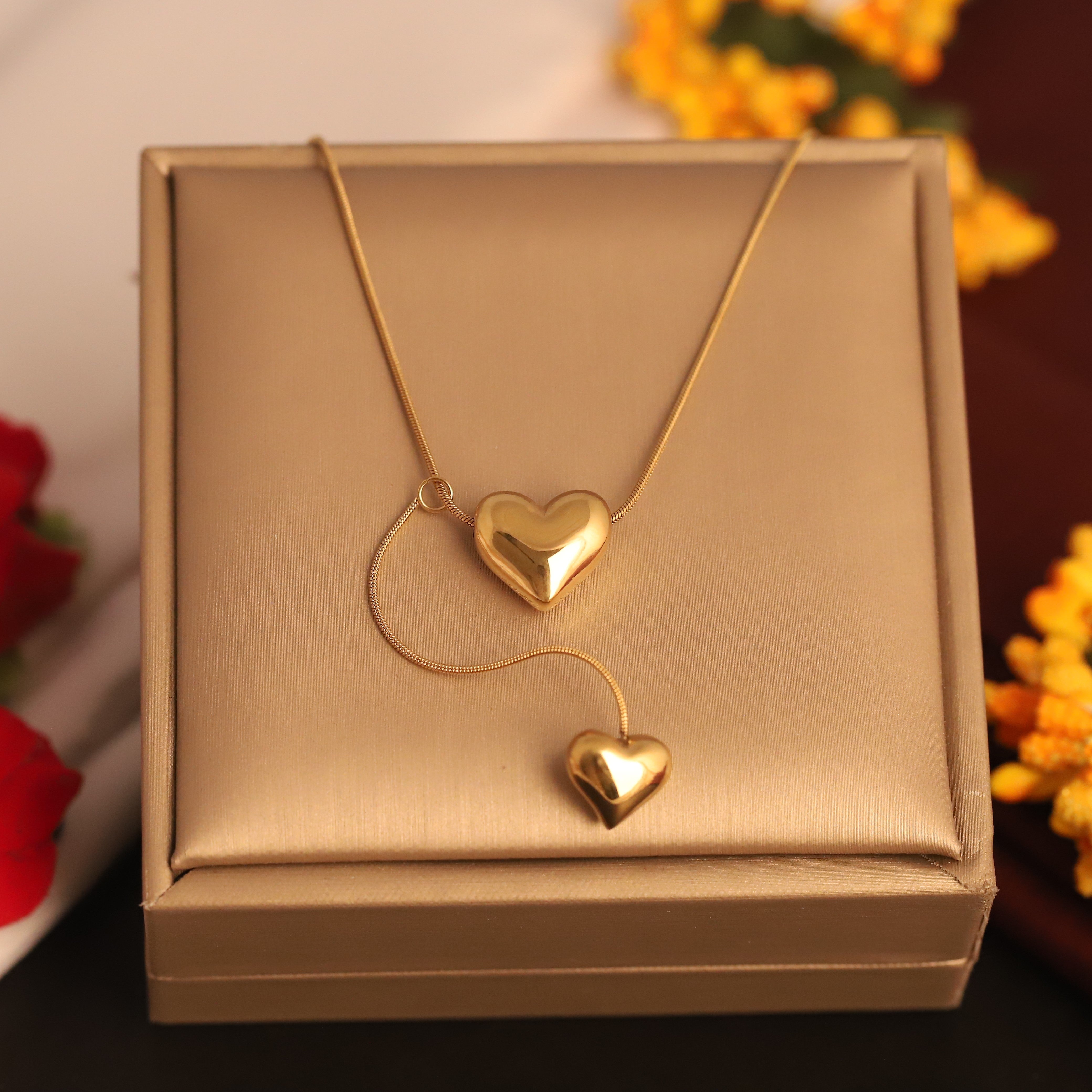 Heart Charm Chain Gold Plated – Single Layer, Anti-Tarnish, Waterproof, Minimalist Style (GOLD)