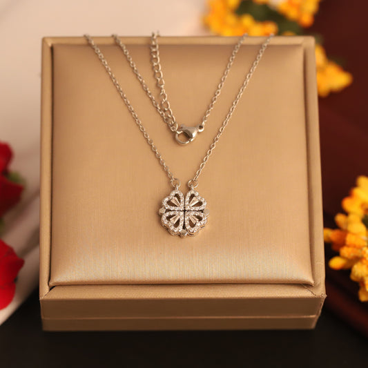Flower Magnetic Chain Gold Plated – Single Layer, Anti-Tarnish, Waterproof, Minimalist Style (SILVER)