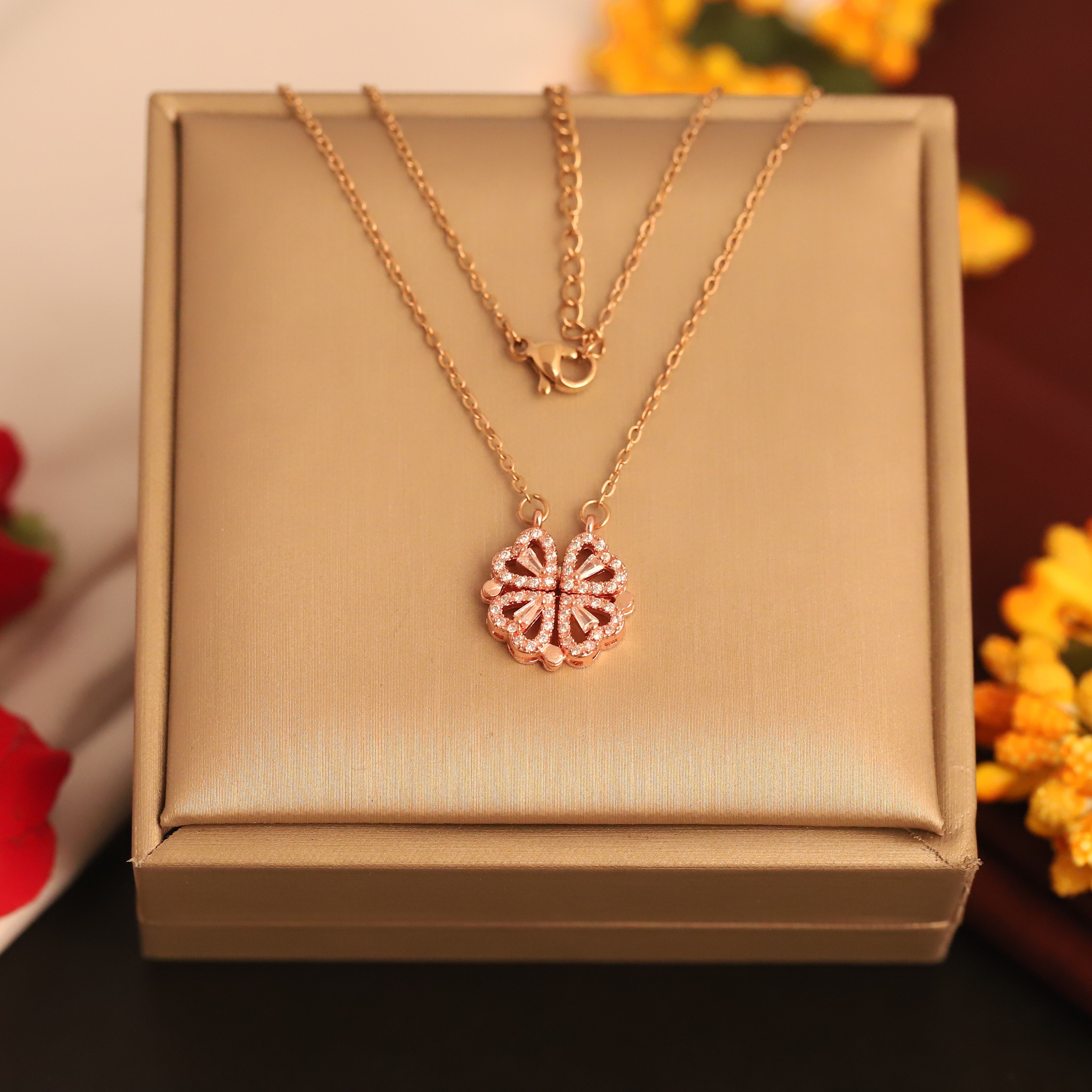 Flower Magnetic Chain Gold Plated – Single Layer, Anti-Tarnish, Waterproof, Minimalist Style (ROSE GOLD)