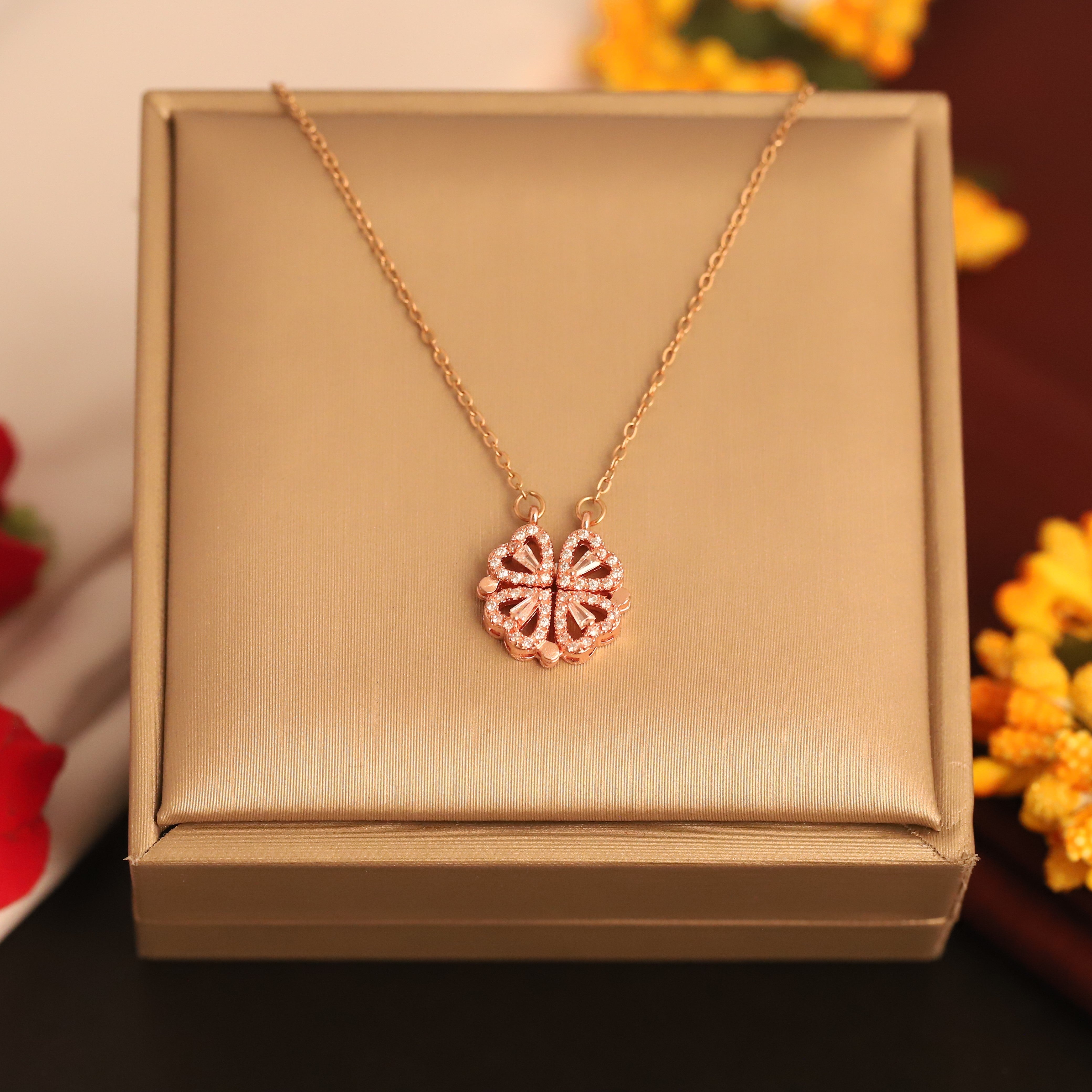 Flower Magnetic Chain Gold Plated – Single Layer, Anti-Tarnish, Waterproof, Minimalist Style (ROSE GOLD)