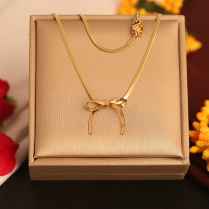 Bow Chain Gold Plated – Single Layer, Anti-Tarnish, Waterproof, Minimalist Style (GOLD)
