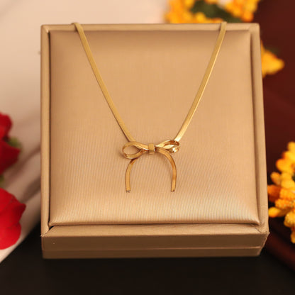 Bow Chain Gold Plated – Single Layer, Anti-Tarnish, Waterproof, Minimalist Style (GOLD)