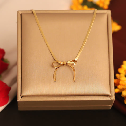 Bow Chain Gold Plated – Single Layer, Anti-Tarnish, Waterproof, Minimalist Style (GOLD)