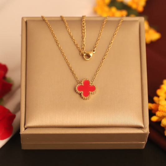 Flower Charm Red Chain Gold Plated – Single Layer, Anti-Tarnish, Waterproof, Minimalist Style (GOLD)