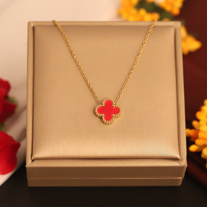 Flower Charm Red Chain Gold Plated – Single Layer, Anti-Tarnish, Waterproof, Minimalist Style (GOLD)