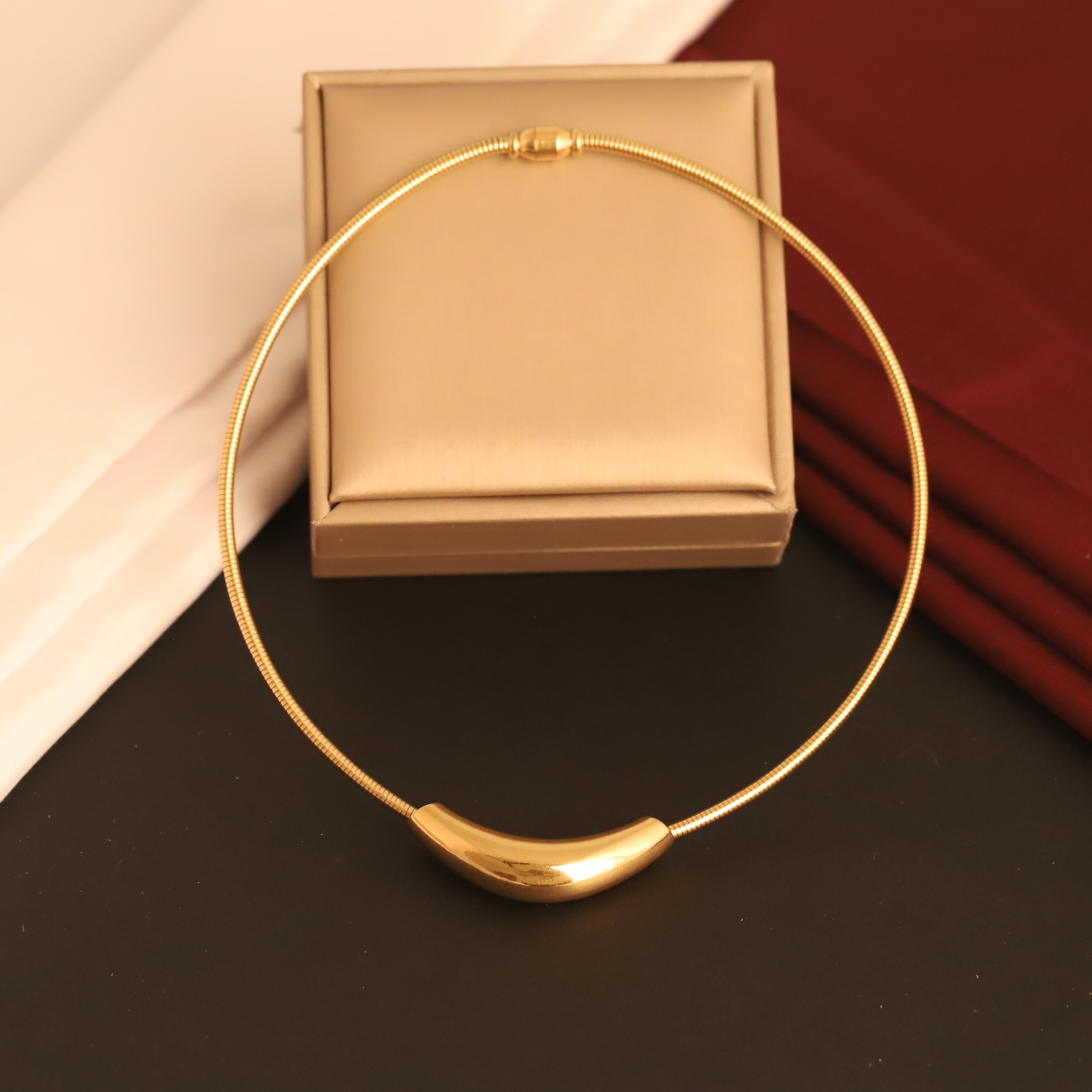 Round Necklace Gold Plated – Single Layer, Anti-Tarnish, Waterproof, Minimalist Style (GOLD)