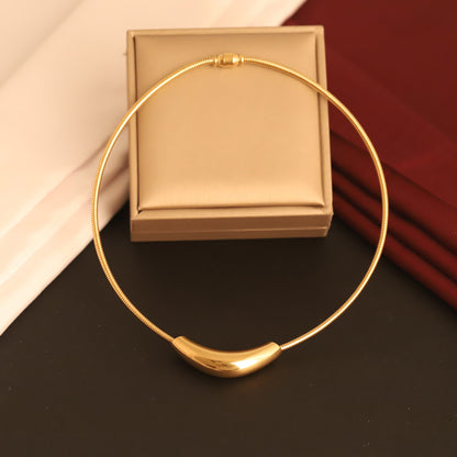 Round Necklace Gold Plated – Single Layer, Anti-Tarnish, Waterproof, Minimalist Style (GOLD)