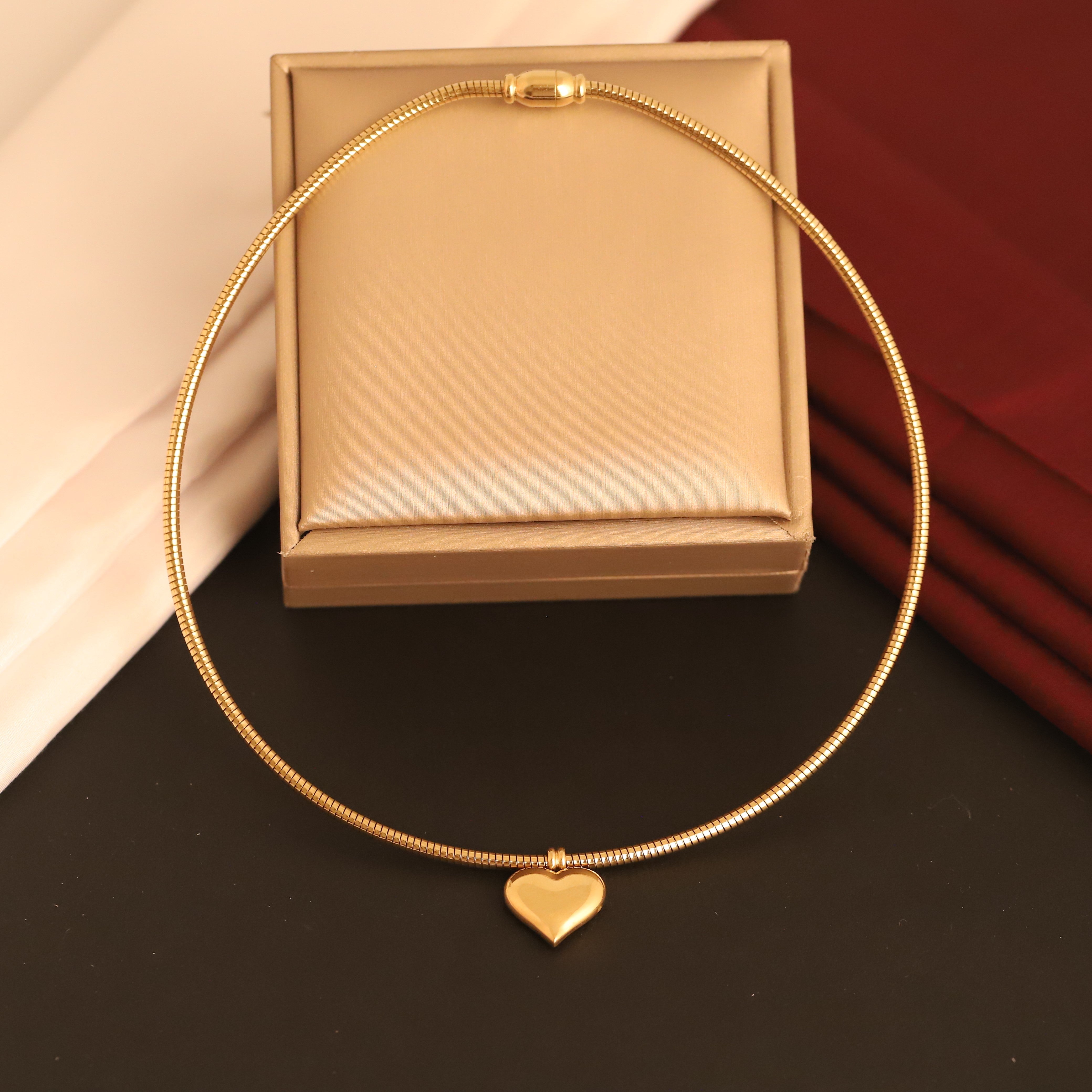 Round Heart Necklace Gold Plated – Single Layer, Anti-Tarnish, Waterproof, Minimalist Style (GOLD)