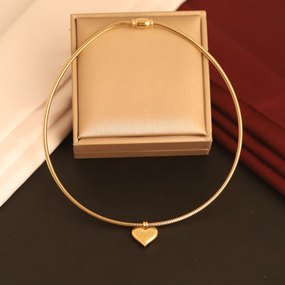 Round Heart Necklace Gold Plated – Single Layer, Anti-Tarnish, Waterproof, Minimalist Style (GOLD)