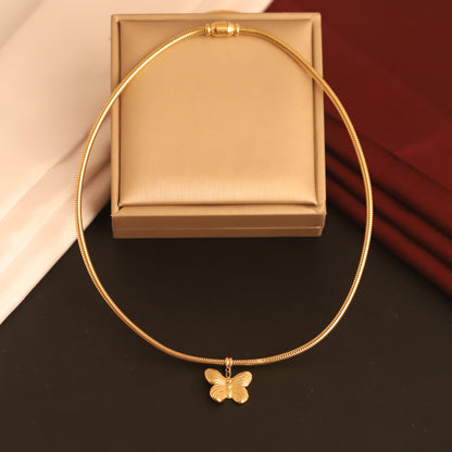 Butterfly Charm Round Necklace Gold Plated – Single Layer, Anti-Tarnish, Waterproof, Minimalist Style (GOLD)