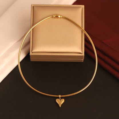 Heart Round Necklace Gold Plated – Single Layer, Anti-Tarnish, Waterproof, Minimalist Style (GOLD)
