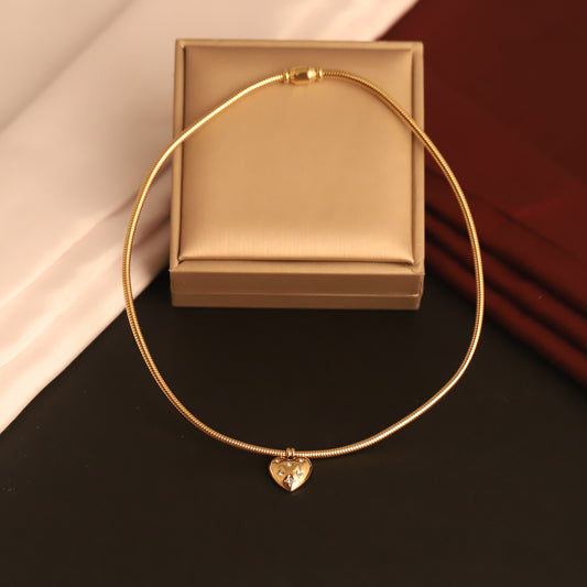 Heart Charm Round Necklace Gold Plated – Single Layer, Anti-Tarnish, Waterproof, Minimalist Style (GOLD)