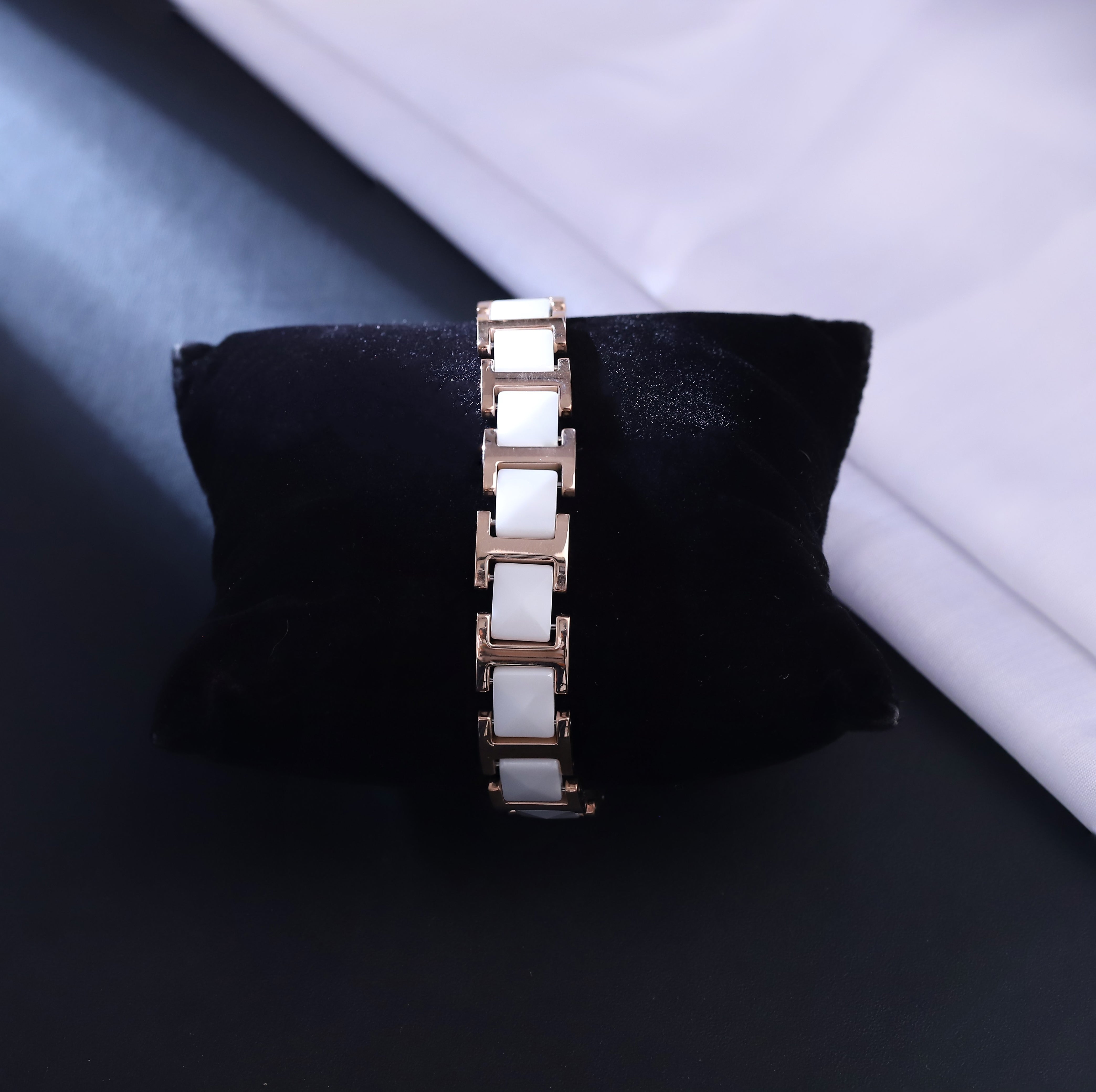 Men’s Luxury Ceramic Link Bracelet – White High-Gloss Ceramic & Rose Gold-Tone Stainless Steel – Modern Fashion Jewelry for Men