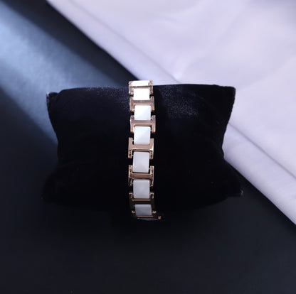 Men’s Luxury Ceramic Link Bracelet – White High-Gloss Ceramic & Rose Gold-Tone Stainless Steel – Modern Fashion Jewelry for Men
