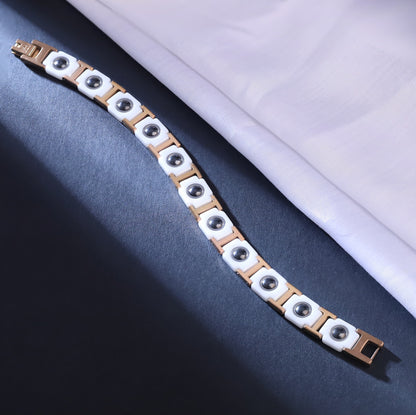 Men's Magnetic Therapy Bracelet – White Ceramic & Rose Gold Stainless Steel Link Bracelet with Germanium Magnets – Stylish Pain Relief & Wellness Jewelry for Men