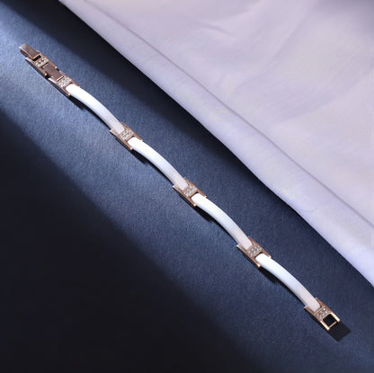 Men's White Ceramic & Rose Gold Stainless Steel Bracelet – Elegant Luxury Link Chain with Cubic Zirconia Accents
