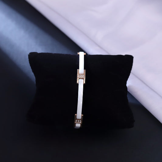 Men's White Ceramic & Rose Gold Stainless Steel Bracelet – Elegant Luxury Link Chain with Cubic Zirconia Accents