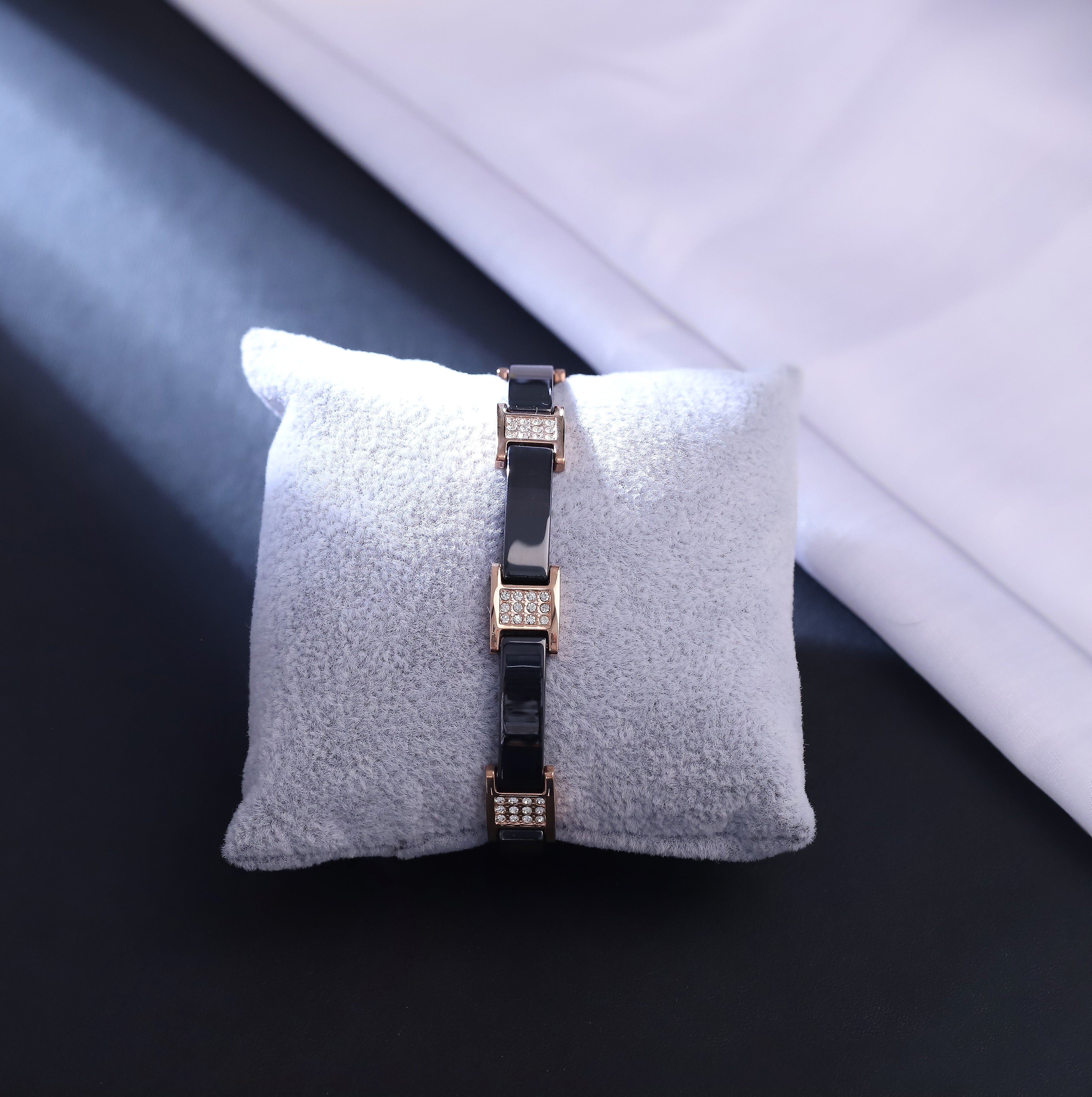 Men's Luxury Black Ceramic and Rose Gold Stainless Steel Bracelet – Elegant Link Design with Cubic Zirconia Accents, Hypoallergenic, Scratch Resistant, Gift Box Included