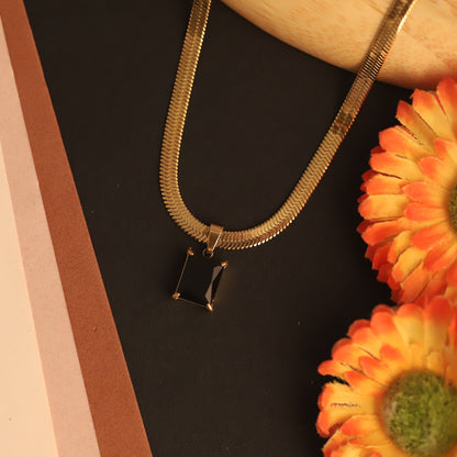 Snake Chain with Black Stone Charm Gold Plated – Single Layer, Anti-Tarnish, Waterproof, Minimalist Style (GOLD)
