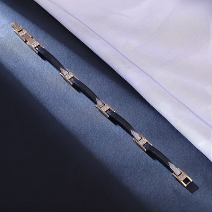 Men’s Black Ceramic & Rose Gold Stainless Steel Link Bracelet – Diamond-Cut Finish – Luxury Designer-Inspired Wristwear