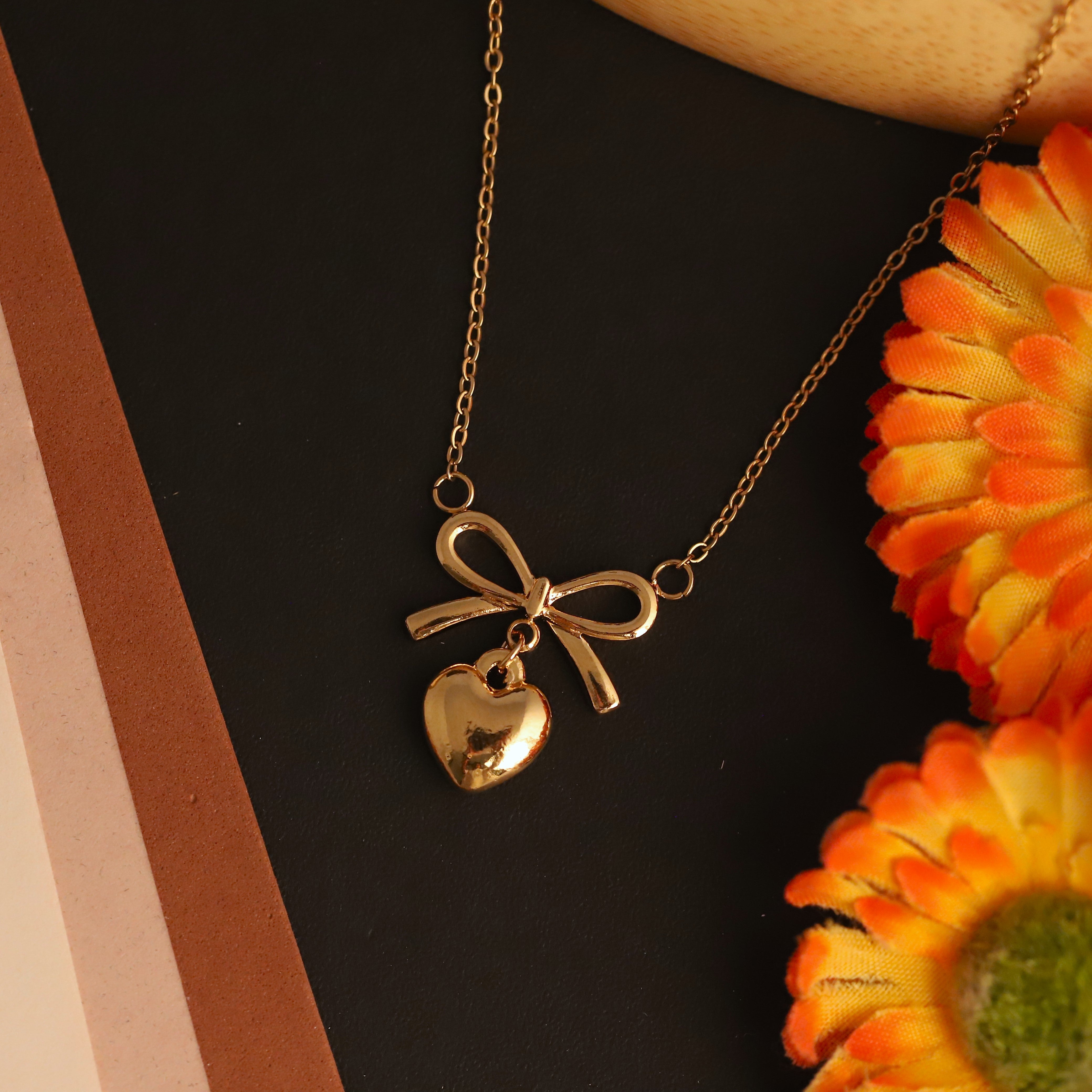 Heart Charm Chain Gold Plated – Single Layer, Anti-Tarnish, Waterproof, Minimalist Style (GOLD)