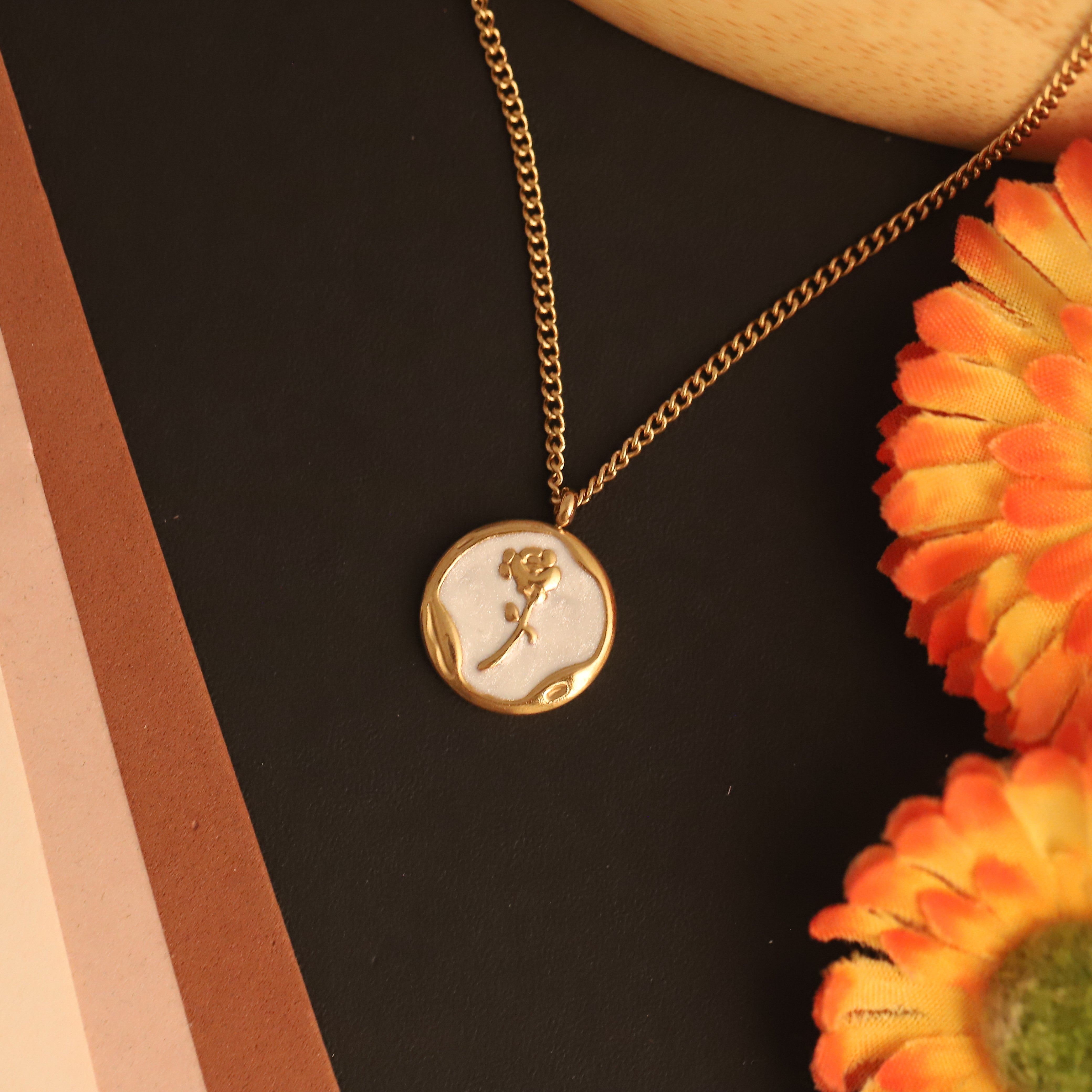 Rose Charm Chain Gold Plated – Single Layer, Anti-Tarnish, Waterproof, Minimalist Style (GOLD)